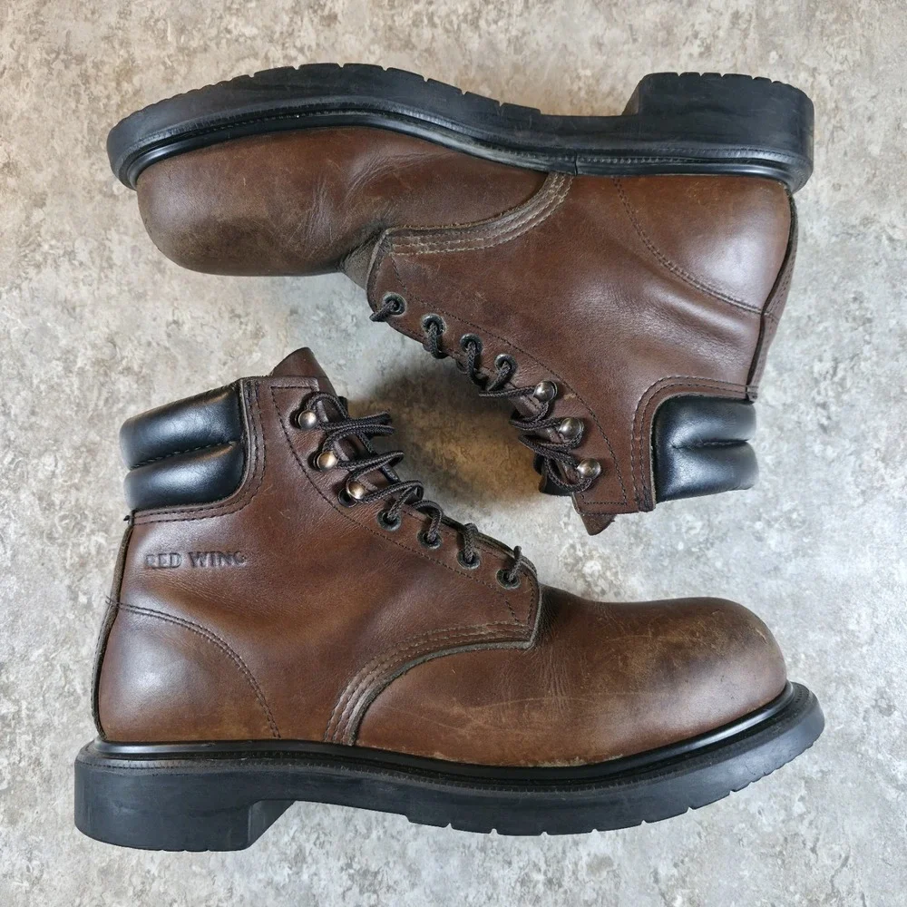 Vintage Red Wing Boots Men's 8.5 D Brown Leather Safety Steel Toe USA‎ Made 2245
